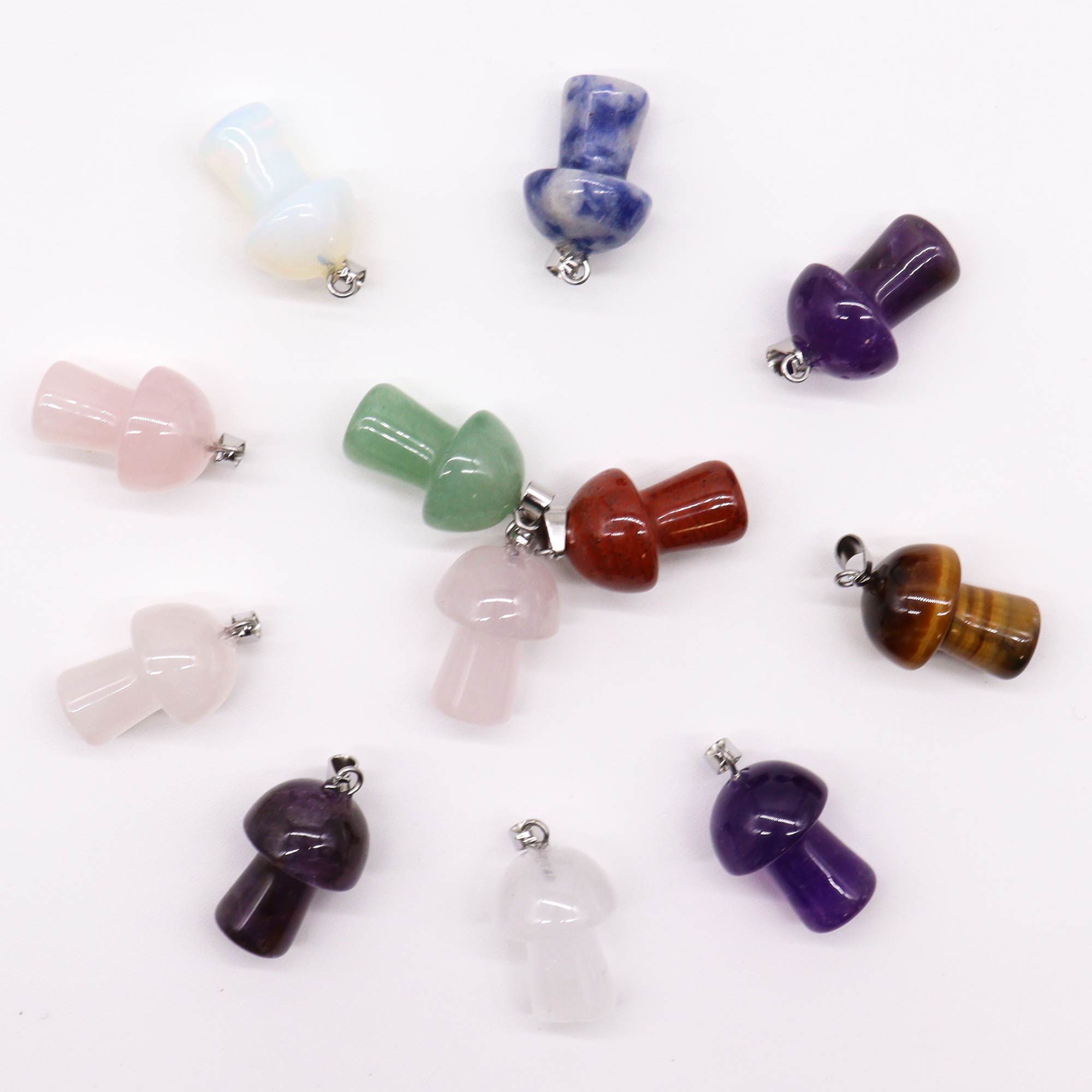 Gemstone Mushrooms Pendants (12 assorted)  20x15mm - 12 Piece (GemPD-19)